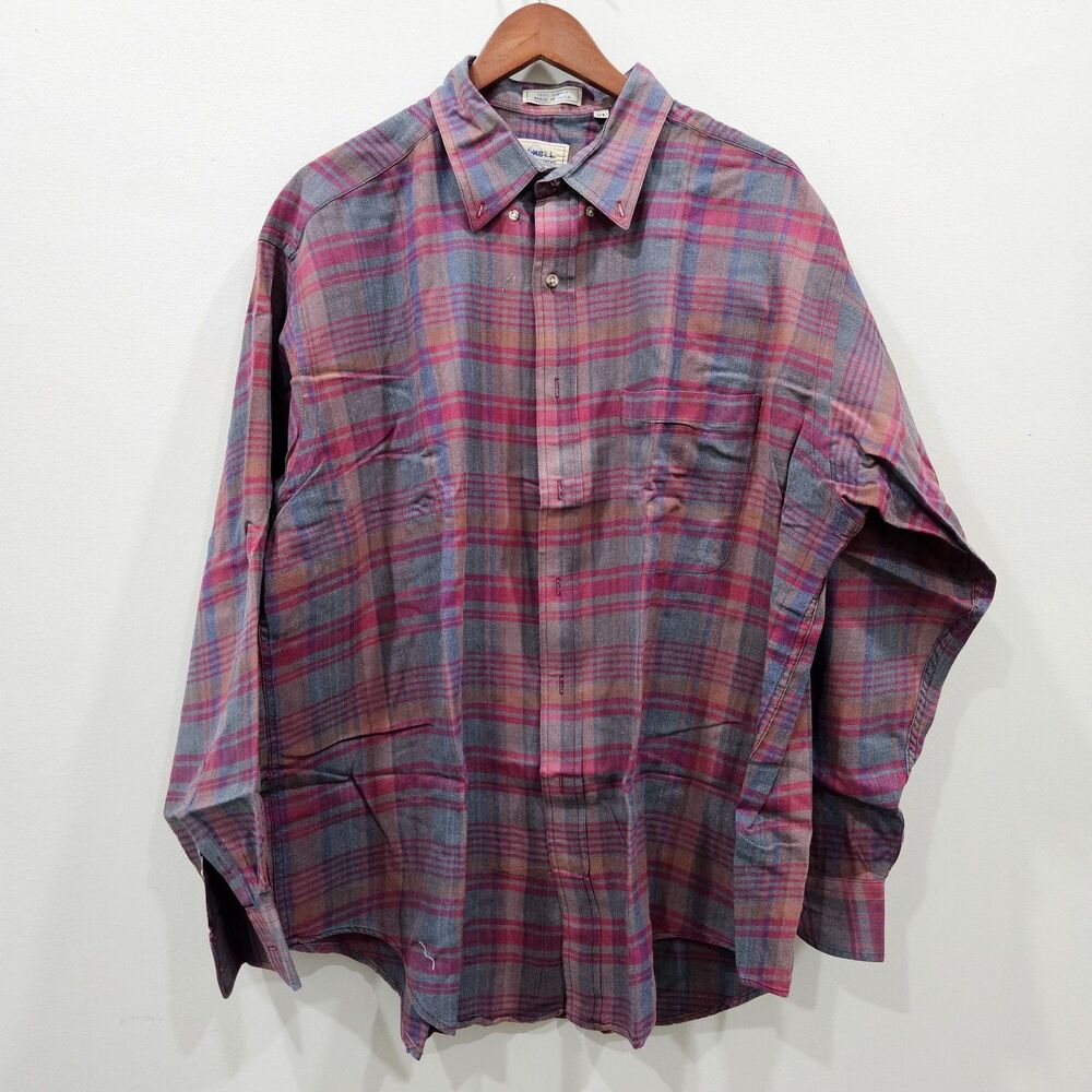 Cotton Brothers Mens Plaid Flannel Button Down Shirt XL Purple Red Westerncore